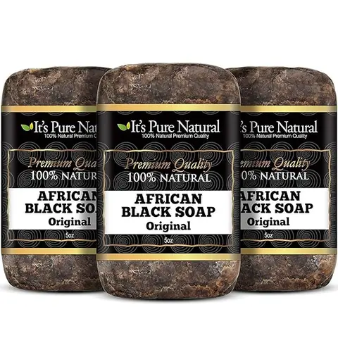 It's Pure Natural African Black Soap Bars Original (Pack of 3) Organic Raw Soap for Face & Body Body Care Body Wash