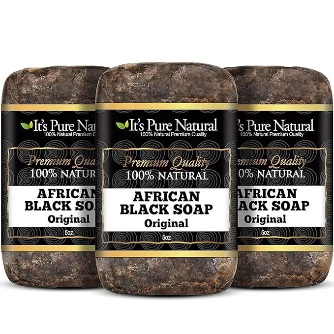 It's Pure Natural African Black Soap Bars Original (Pack of 3) Organic Raw Soap for Face & Body Body Care Body Wash
