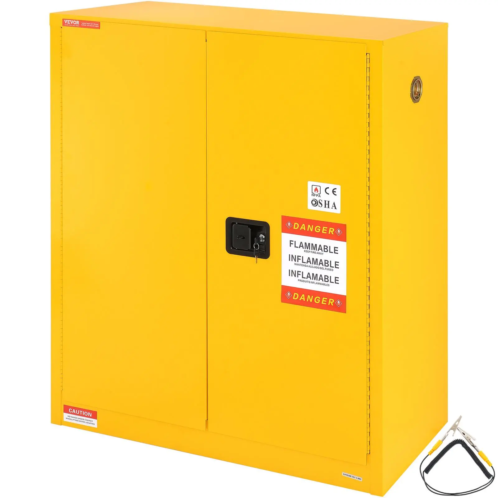 VEVOR 30 Gal Explosion-Proof Flammable Storage Cabinet, 43.1x18.1x50.1 in Durable Cold-Rolled Metal, 2 Manual-Closing Doors, 1 Adjustable Shelf, Lockable Organizer with Key Lock & Latch for Industrial Use (Yellow), Rectangle
