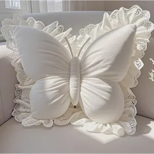 Elegant Butterfly-Shaped Pillow - Soft Lumbar Support Cushion, Exquisite Design for Bedroom, Living Room or Office Decor, Hand Wash Only | Floral Buds Pattern | Durable Fabric with Butterfly Embellishment