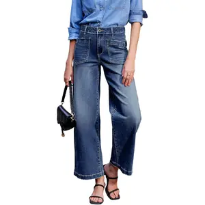 Women's Wide Leg Jeans High Waisted Stretchy Jeans Straight Leg Loose Fit Ankle Denim PantsGift