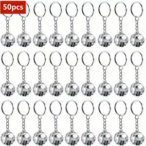 50pcs Mini Disco Ball Keychain Bulk Disco Ball Party Favors Sliver Disco For 70s 80s Decorations Mardi Gras Supplies