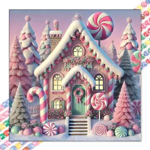1 DIY diamond painting kit, 5D diamond art set, DIY decoration, candy house diamond painting kit full round drills, mosaic, diamond art, DIY art home decoration, suitable for Christmas