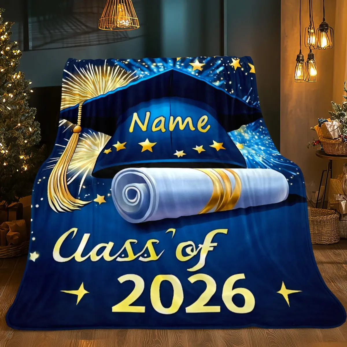 Personalized Graduation Custom Blanket - 2026 Class Name Decorative Text Item, Lightweight Flannel All-Season Soft Bedspread, Message Printed Pattern Piece, Machine Washable for Graduation Parties, Custom Blankets, Personalized Blankets