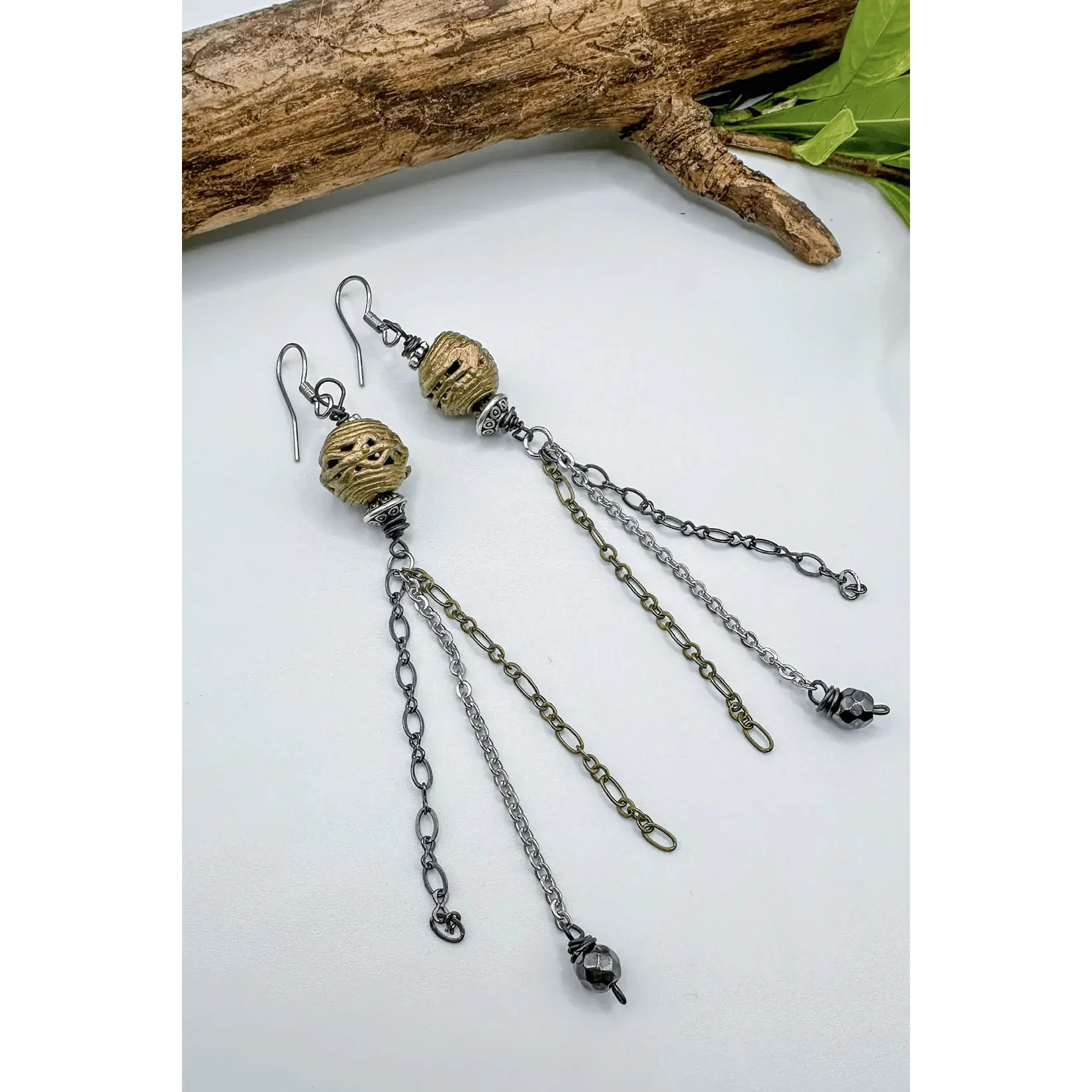 Bella Brass Bead Drop Earrings