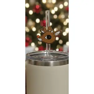 Straw Topper Rudolph 10MM Eco-Friendly 3D Printed PLA Handmade Drinkware Accessory for Stanley Cup Hole Size