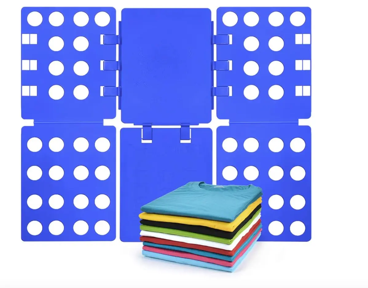 T Shirt Folder T Shirt Folding Board T Shirt Clothes Folder Laundry Organizer Durable Tool Plastic Easy and Fast Folding Board for Kid Children and Adult Plastic Folding Helper Blue