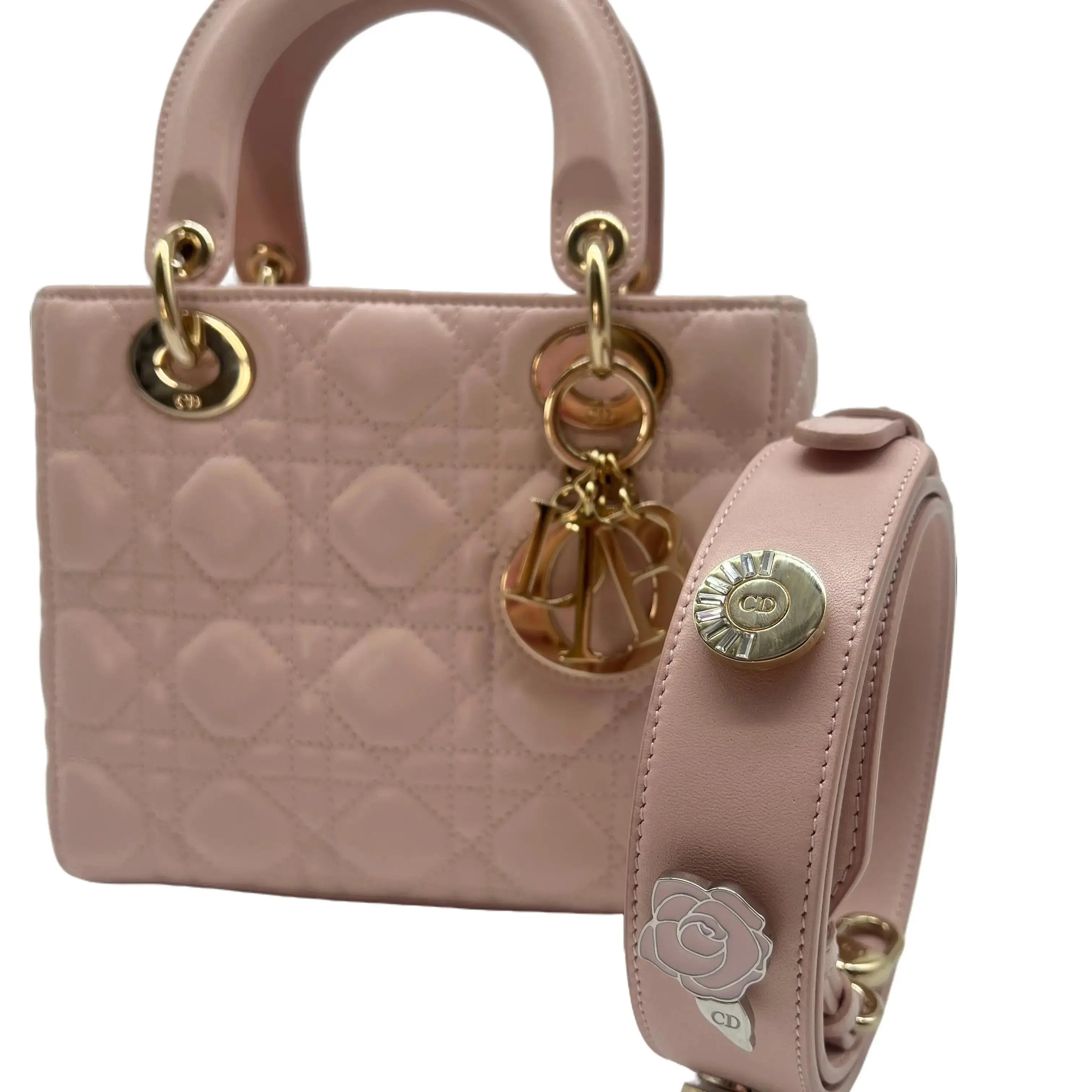 Pre-owned Dior Lambskin Top Handle My ABCDior Small Powder Pink Cannage with Strap