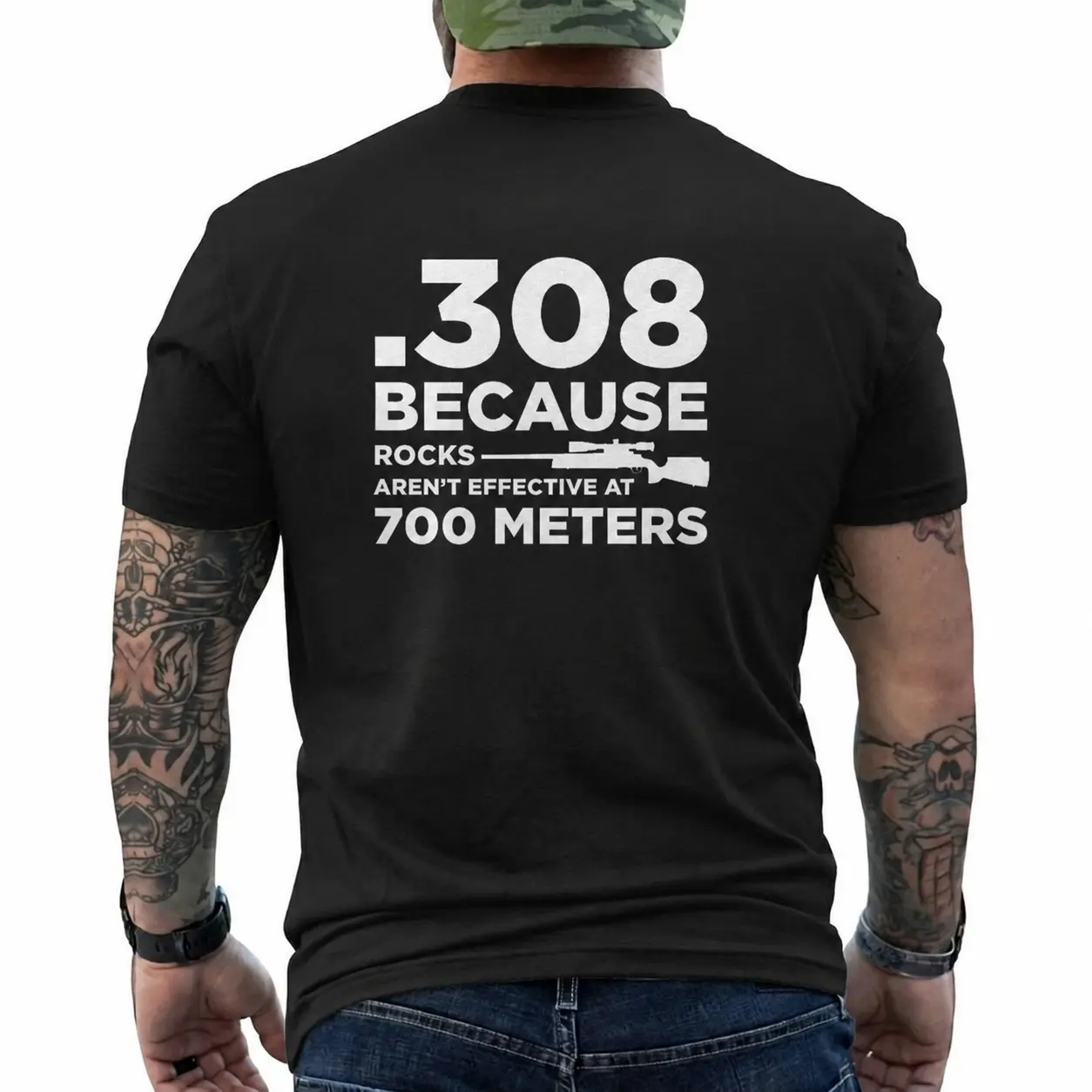 Men's Short-Sleeve 308 Winchester T-Shirt - Classic Fit, Long Range Shooter Design, Sarcastic Second Amendment Ammo Hunting Gift, Back Print Casual Everyday Wear