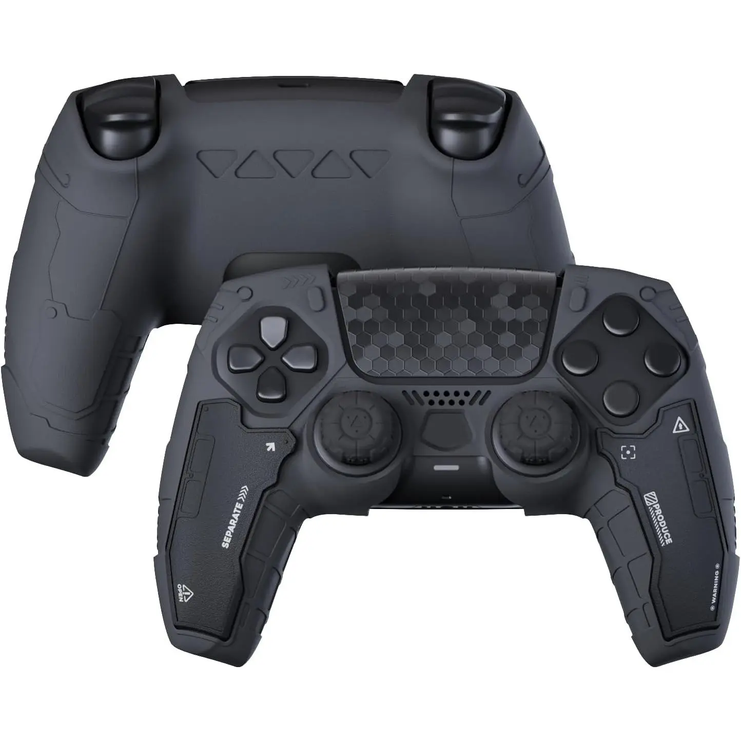 L-RDC008 Military Matte Black Aesthetic Tactical PS5 Controller Skin Set - 1 Anti-Slip Silicone Controller Cover, 2 Thumb Grips, 2 Stickers, Customized Packaging, High Precision Video Game Console Accessories