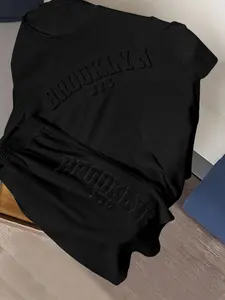 Trendy American Minimalist Set, Brooklyn Nyc Embossed Design, Durable Fabric, Perfect for Daily Commute and Light Sports, High-Quality Look