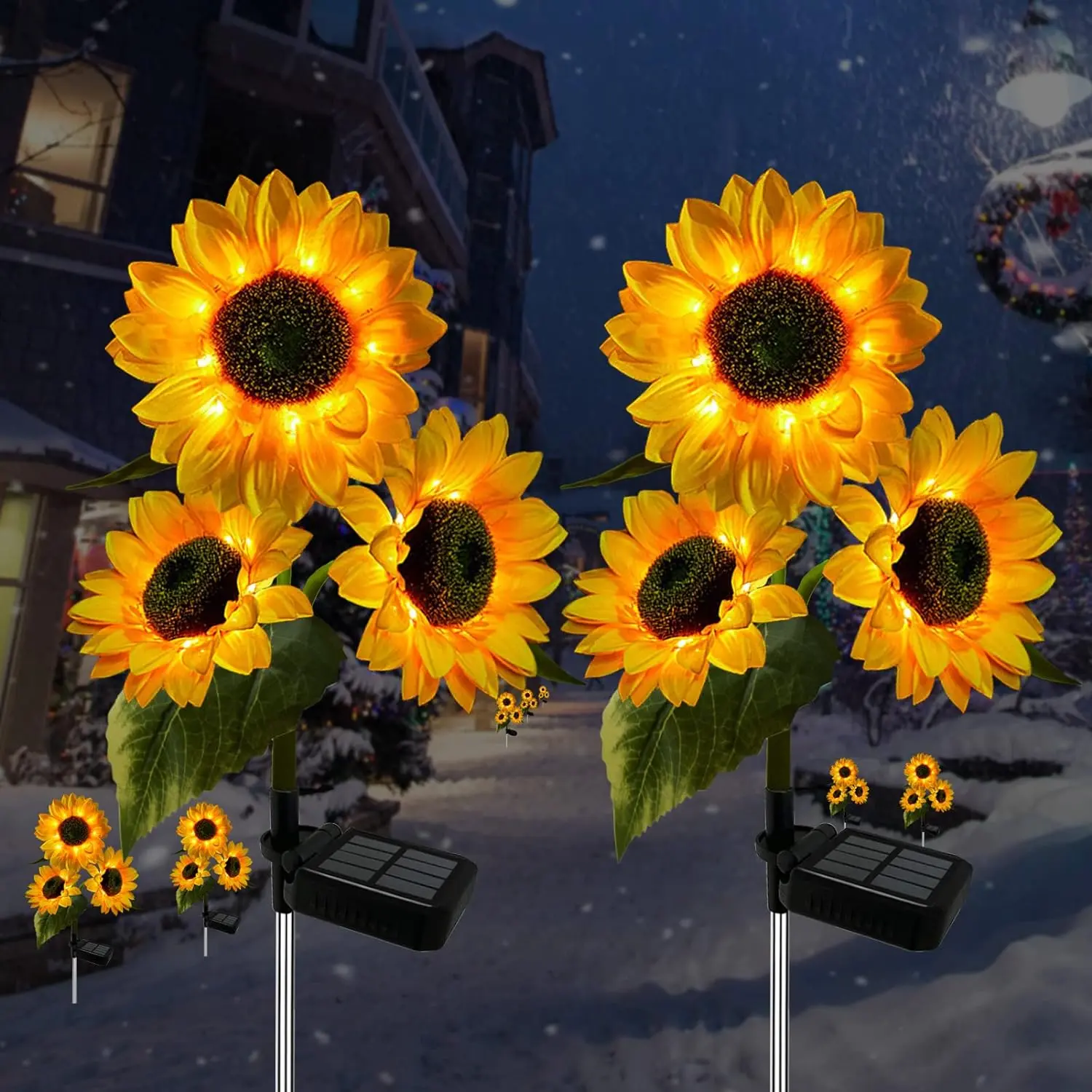 2pcs Solar Sunflower Lights, 3-Heads, Outdoor Garden Stake Lawn Yard Decor, Weather-Resistant Plastic, Solar-Powered LED, Landscape Lighting