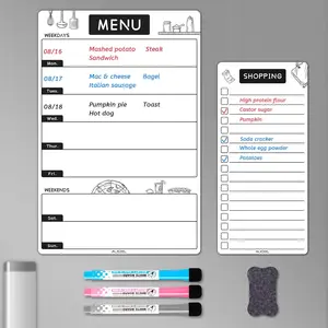 Magnetic Dry Erase Menu Board for Fridge, Weekly Meal Planner Whiteboard Set for Kitchen Refrigerator - Includes 1 Grocery List, 3 Markers + Eraser