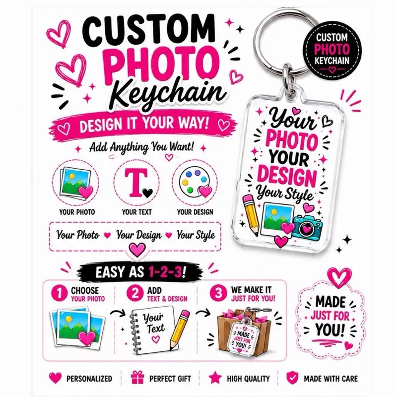 Custom Photo Keychain Personalized with Photo, Name & Message