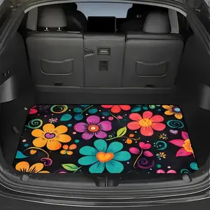 Car Vital Floral Texture Foot Mat, Anti-Slip Rubber Base, Colorful Petal Design, Durable Polyester Material, Thick Trunk Pad for Home Office Car Interior Storage Decor