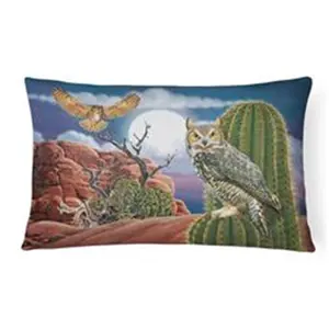 212 MAIN Heavyweight Great Horned Owl Desert Theme Decorative Pillow - Fade-Resistant Fabric Artwork, 12x3x16 in, for Home Indoor/Outdoor Soft Furnishings