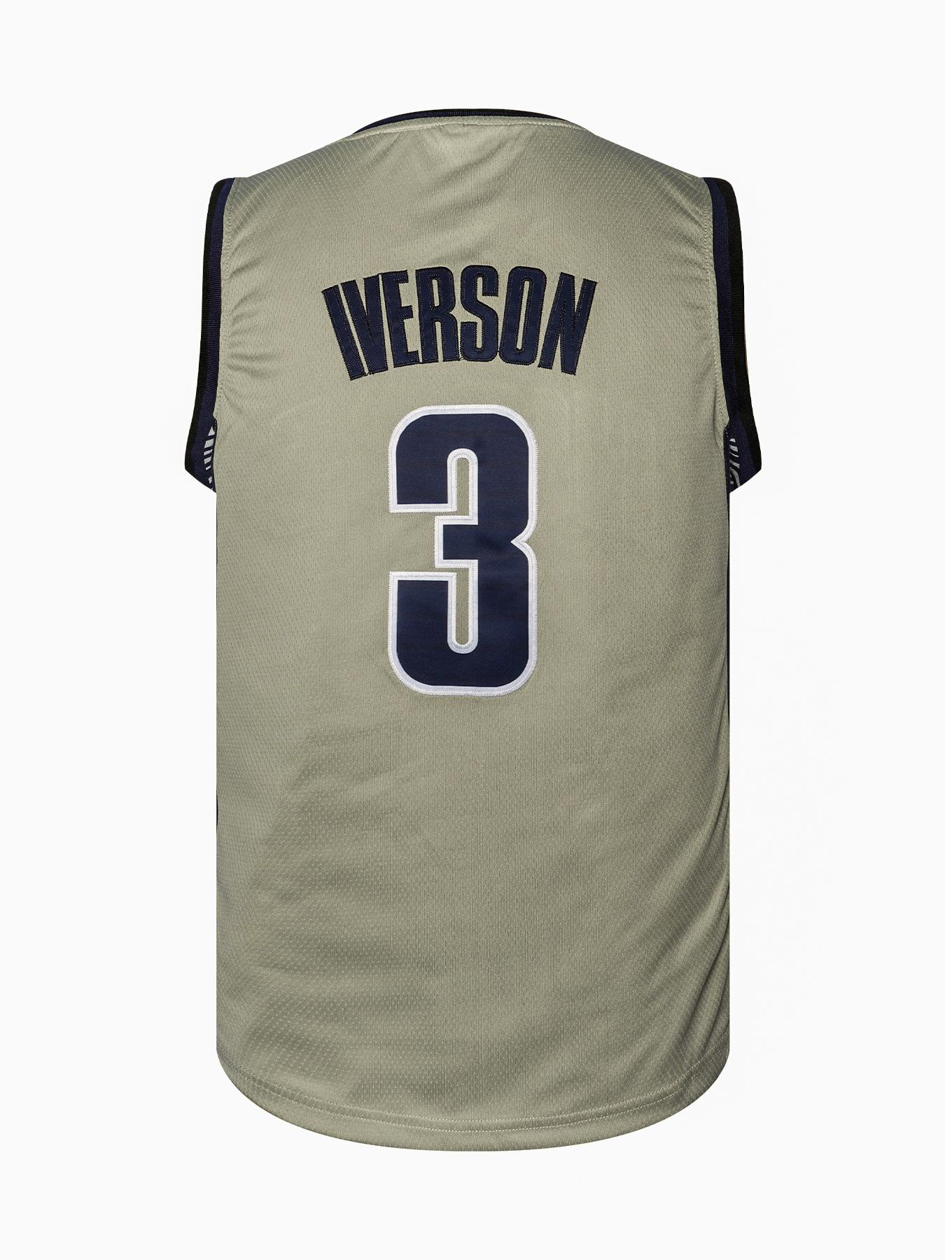 Men's #3 Hoyas Iverson Embroidery Basketall Jersey Retro Navy&Gery V-Neck Breathable Mesh 90s Hip Hop Style Polyester Sports Clothing