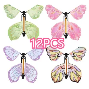 12PCS Magic Flying Butterflies Wind Up Toy Bookmark Greeting Rubber Band Powered Magic Prop,Surprise Gift Wedding,Birthday,Party