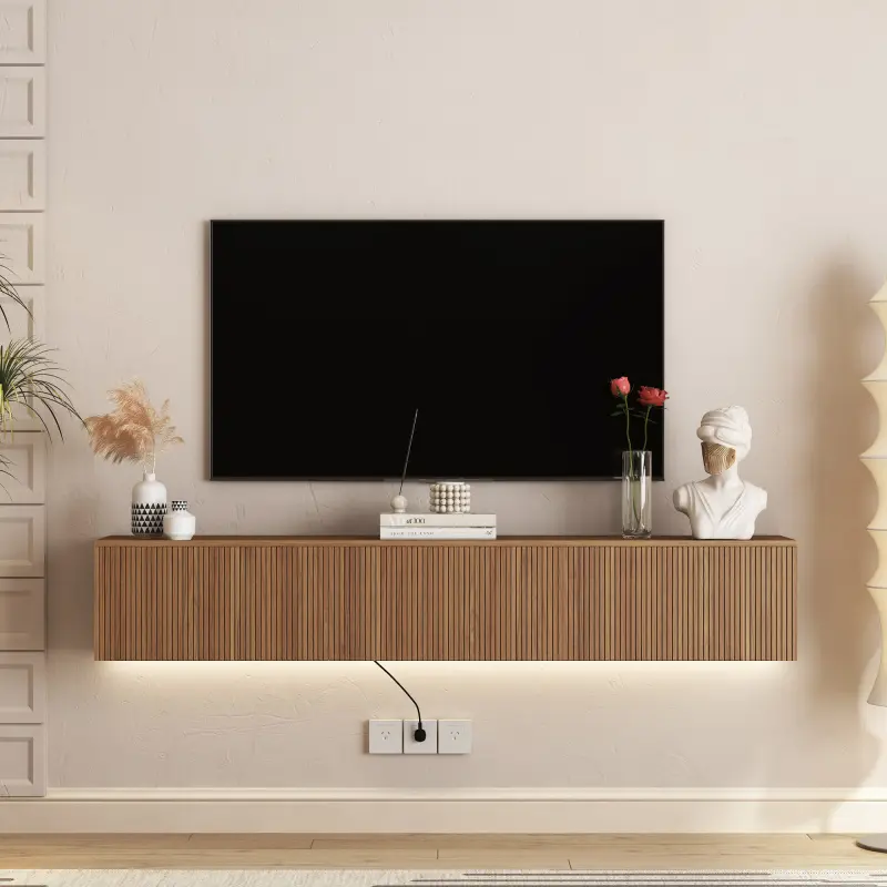 Floating TV Stand Wall Mounted with 16 Color LEDs,69" Modern TV Stand, Floating TV Cabinet Entertainment Center for 55 60 65 Inch