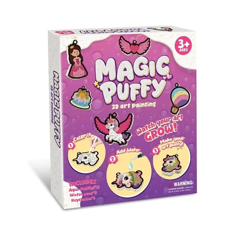 Magic Puffy 3D Art Painting Kit, Keychains, Watch Your Art Grow and Inflate, Fun DIY Craft for Kids, Color It, Add Water, Make Your Art Puffy, Creative Activity, Perfect Gift Choice, Art Pen Marker, Including Aqua Puffers