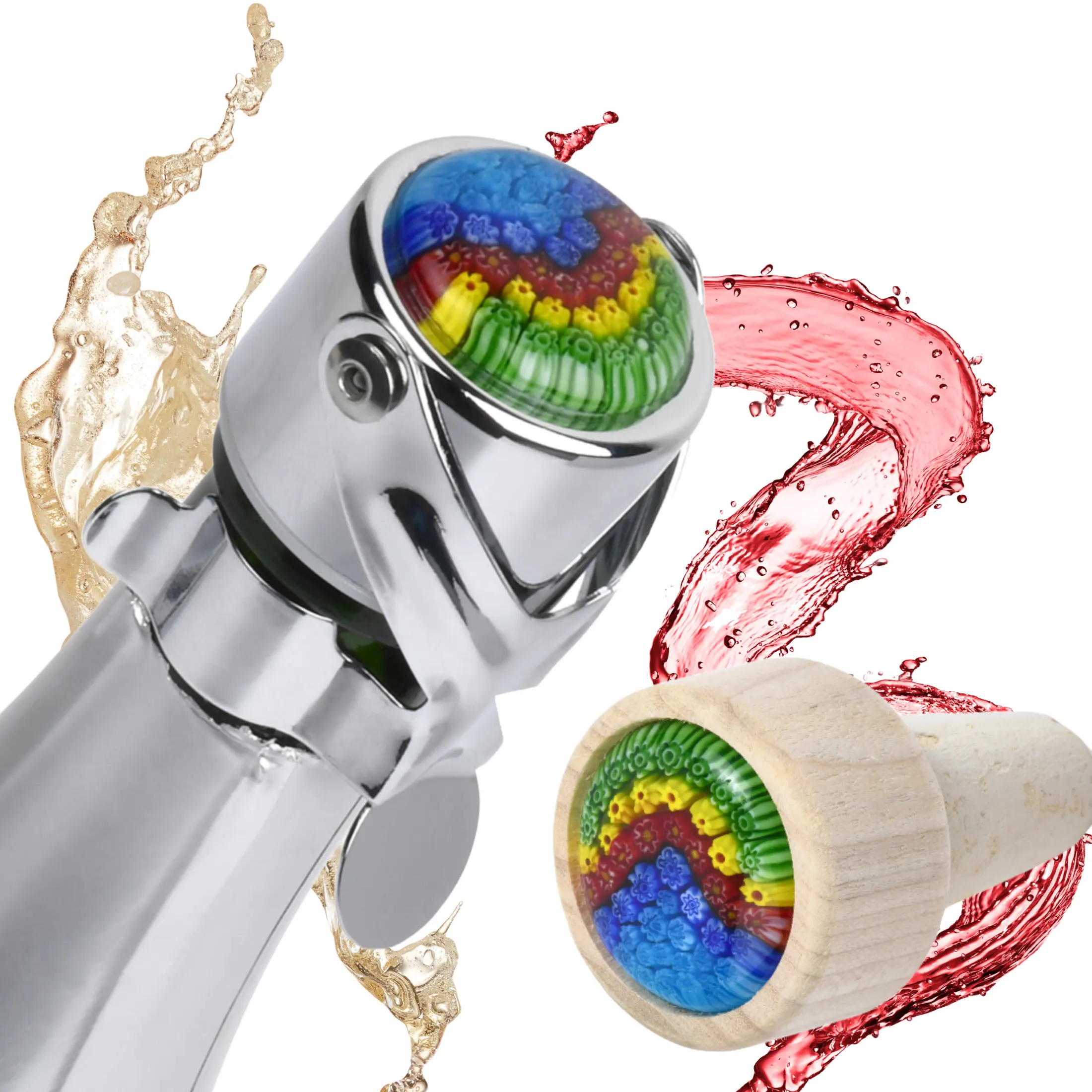 Waterfall Champagne and Wine Stopper Bundle—1 beautiful Champagne Stopper and a matching Wine Bottle Stopper, both packaged to give (or keep for yourself) Glass Utensils