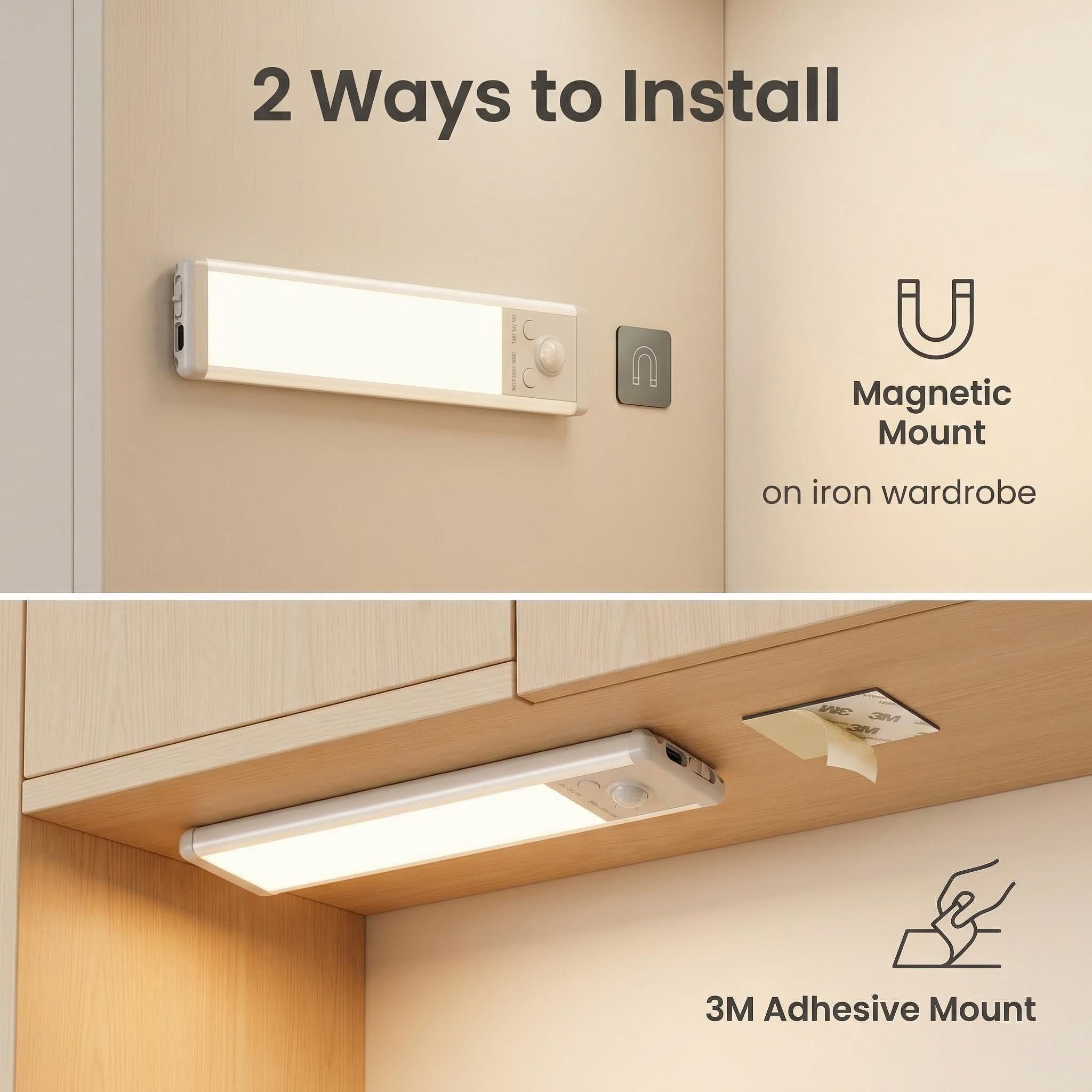 2-Pack Motion Sensor Light, Rechargeable LED Night Light with Magnetic Mount, Auto On/Off, Ultra-Thin for Closet Hallway Bathroom Stairs Kitchen, Upgraded