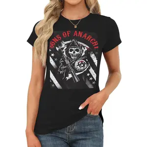 Son of Terror Drama Anarchy   Women's round-neck T-shirt, cotton short-sleeved fitted top, casual summer basic style T-shirt