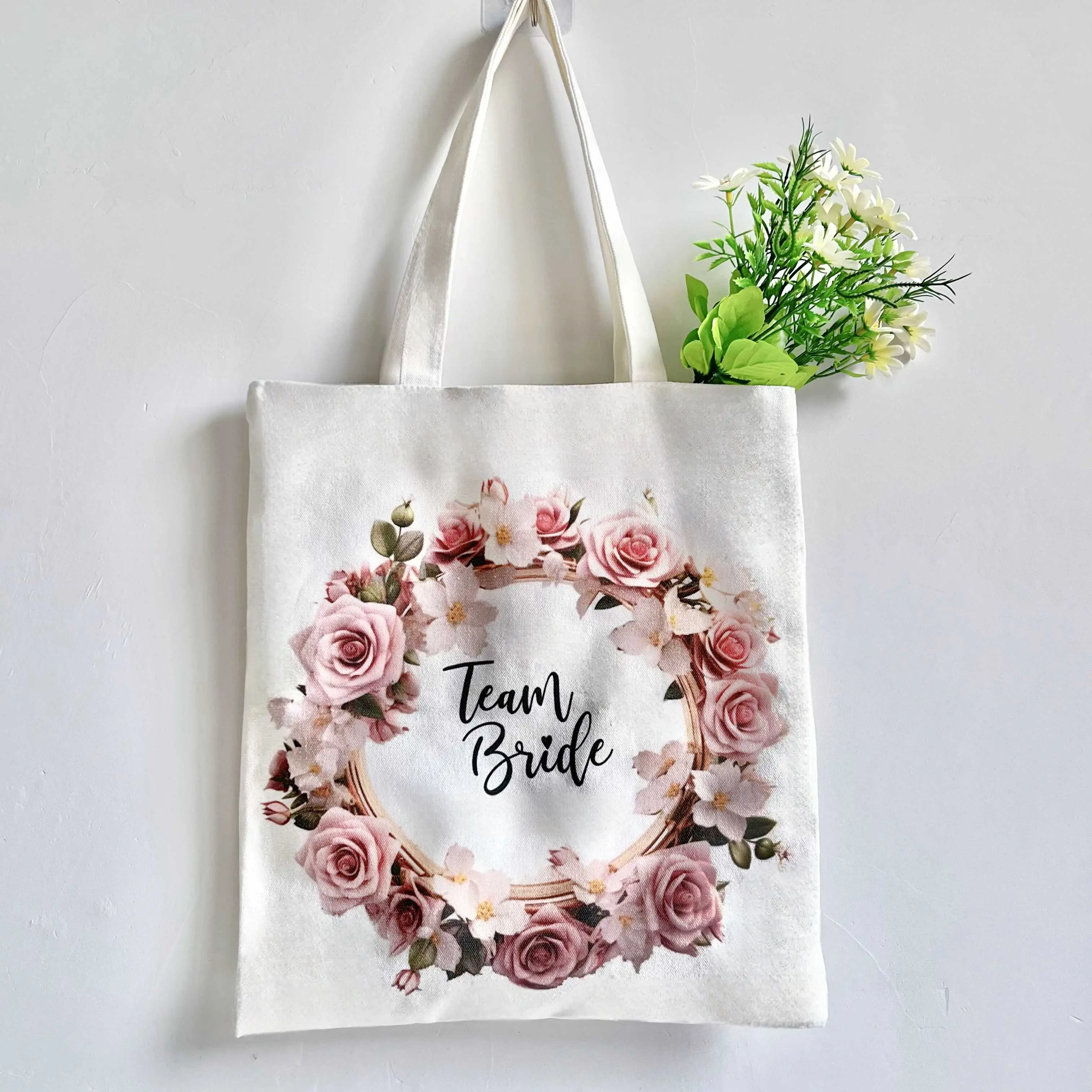 Team Bride Canvas Tote  Bag, Rose Tote bag,Bridal Shower Gift, Honeymoon Gift,Wedding Gift,Bridesmaid Gift