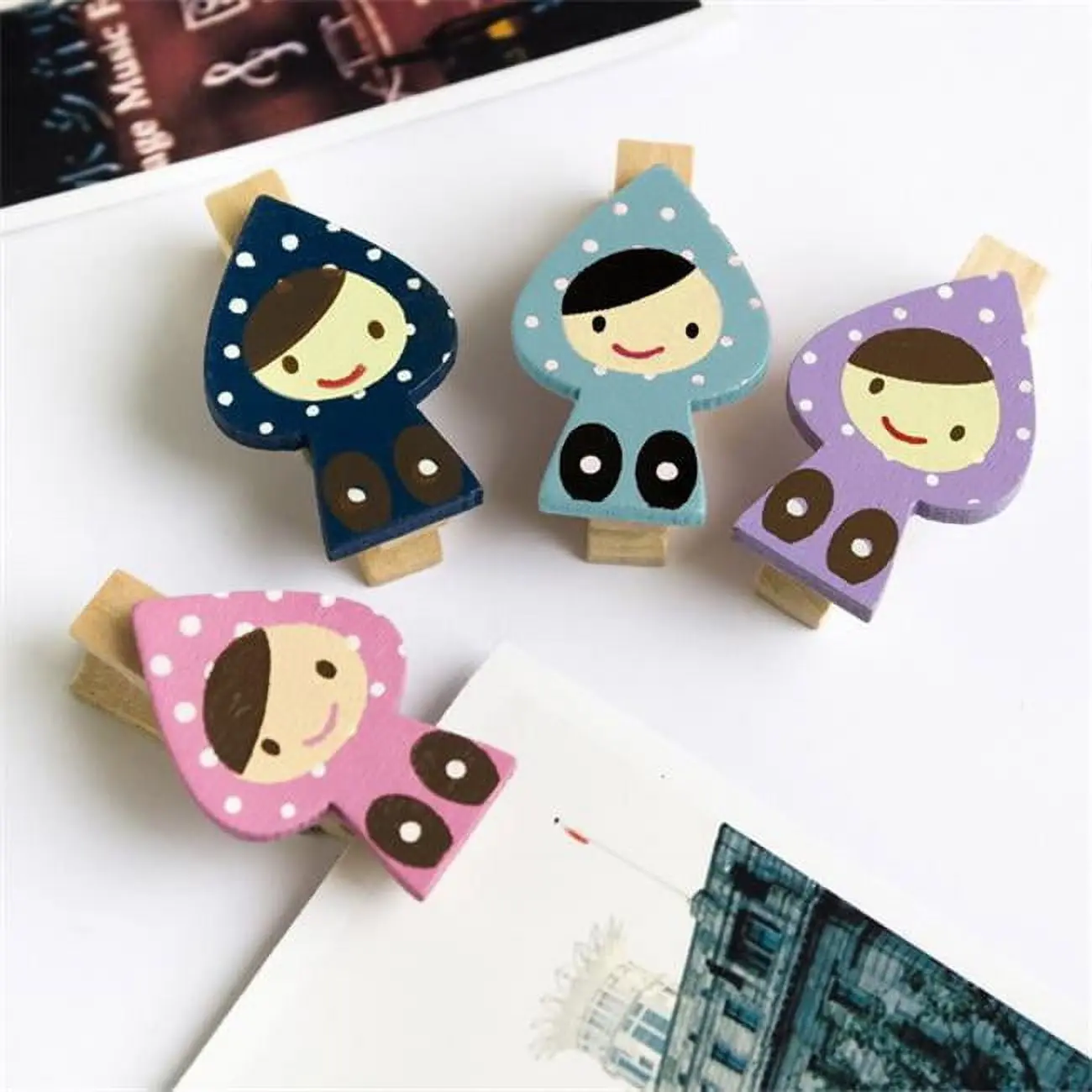 WC007 Sweet Doll - Wooden Clips - Wooden Clamps - Mini Clips (Set of 4)