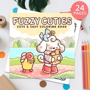 Cute Fuzzy Cuties Coloring Book for Relaxation, Fun Designs with Adorable Characters for Kids and Adults, Easy to Color for Family Bonding and Stress Relief
