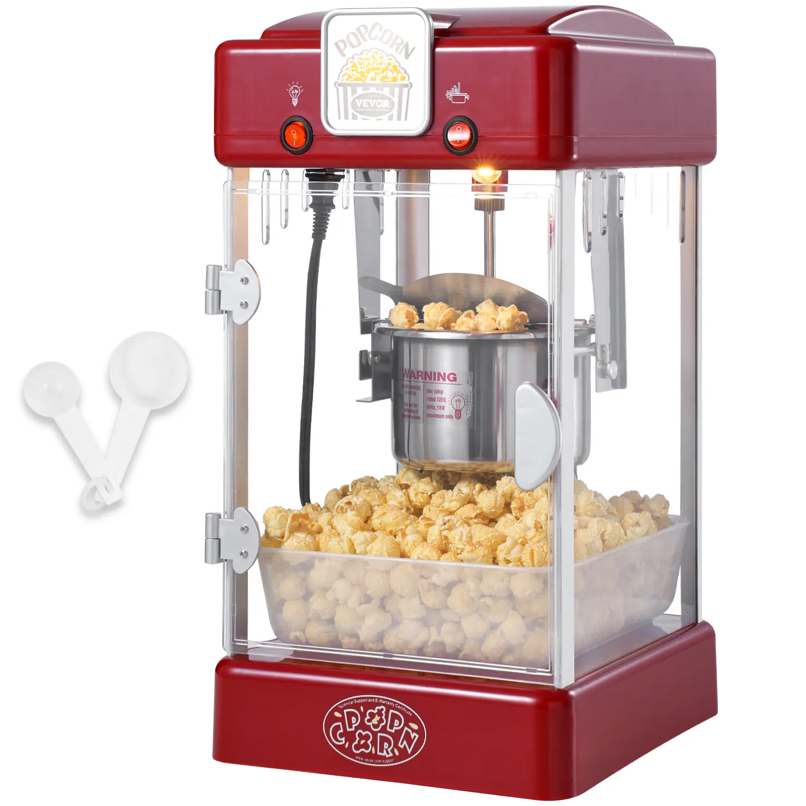 Spring new arrivals Popcorn Maker, 300W Popcorn Popper Machine, 2.5 Oz Kettle Makes 4 QT per Batch, Tabletop Popcorn Maker with PP Door, Includes 2 Scoops and Tray, Movie Theater Style, Red