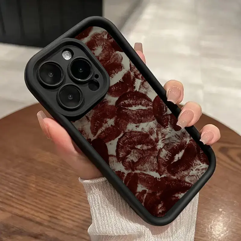 Soft Silicone Protective Phone Case for iPhone 17 Air, 16 Pro Max, 15 Plus, 16E, 14, 13, 12, 11, Mini, XS, XR - Lip Kiss Imprint, Advanced Fashion Gift, Drop Protection, Shockproof, Durable Casing Accessories, Cellphone