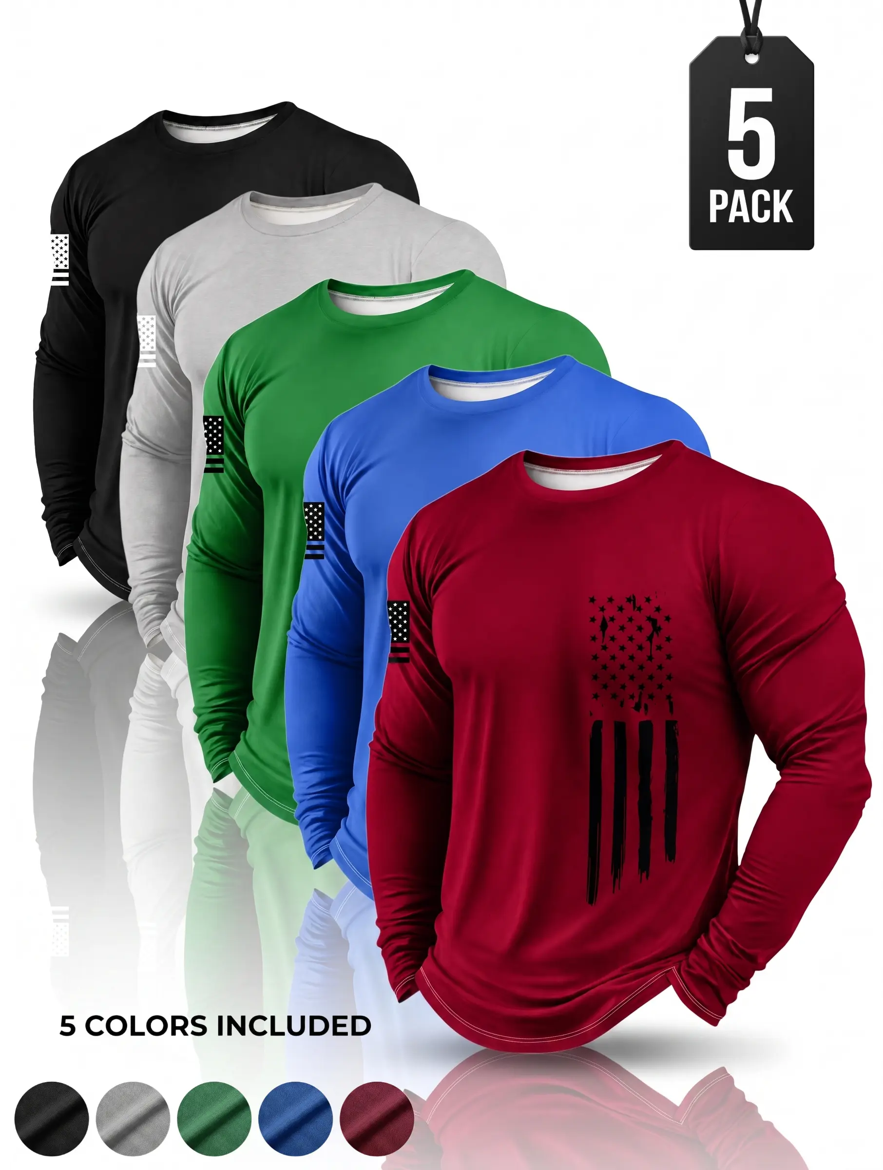 Men's 5-piece long sleeved T-shirtlightweight plain color lining Patriot Apparelmen's clothing suitable for gym sports wear,quick drying breathable fabric for daily casualwear, spring and autumn men's clothingAthletic   men's summer t shirts