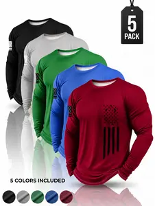 Men's 5-piece long sleeved T-shirtlightweight plain color lining Patriot Apparelmen's clothing suitable for gym sports wear,quick drying breathable fabric for daily casualwear, spring and autumn men's clothingAthletic   men's summer t shirts