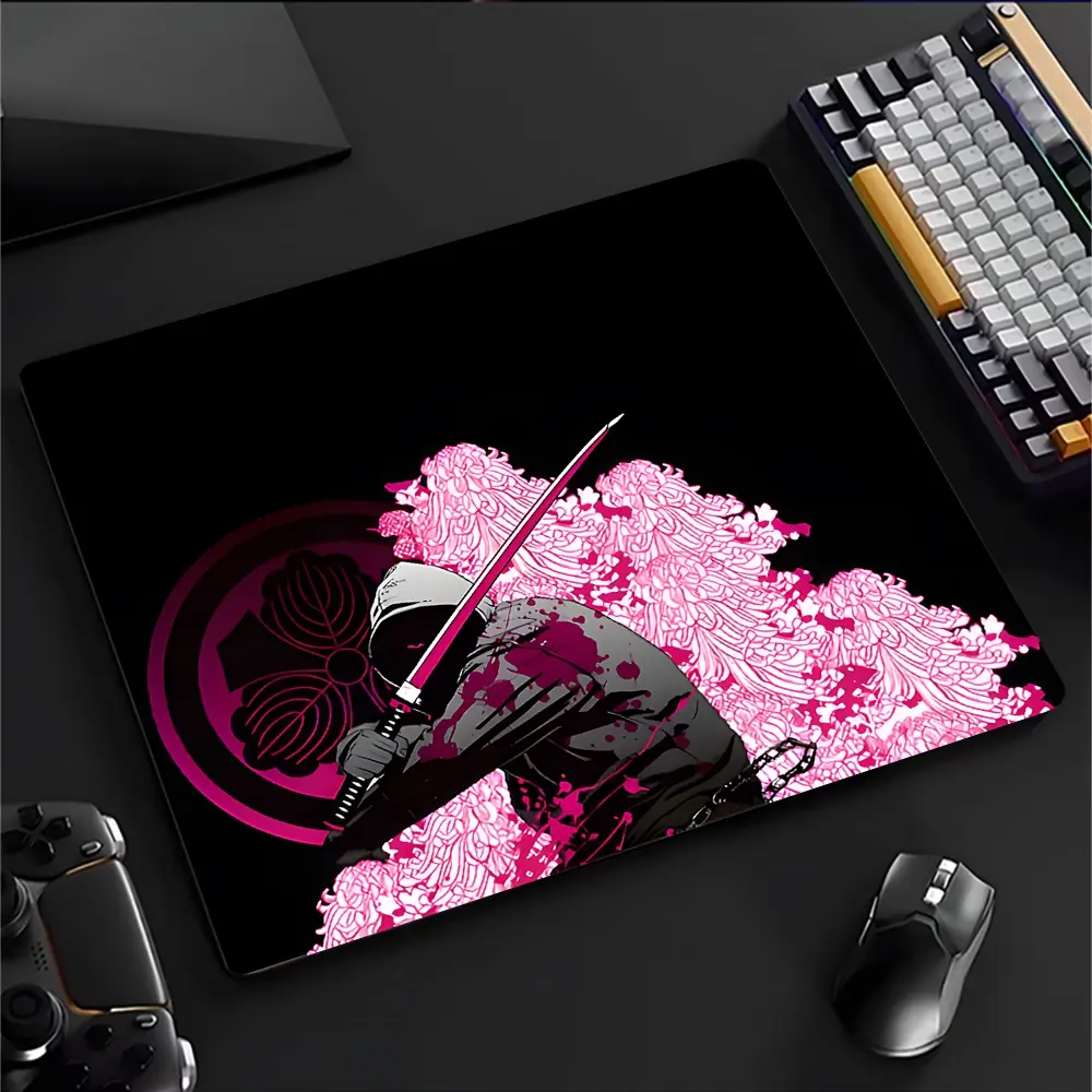 Pink and Black Samurai Large Gaming Glass Mouse Pad,High Quality Reinforced Glass, Aesthetic Waterproof Washable Smooth Hard Desk Mat, Smooth touch is a must-have for gamers,Reinforced and Upgraded Smooth for Gaming,Ideal Gift, Gaming Mouse Pads