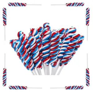 Red White and Blue Twisty Lollipops Individually Wrapped 4th of July Lollipop Twist Suckers Bulk for Party Favors Kid's Candy for Birthday Blueberry Flavors 30 Pack
