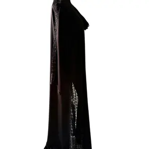 Midnight Lace Abaya - Elegant Black Silhouette with Delicate Lace Panel Detail for Evening Wear & Formal Occasions