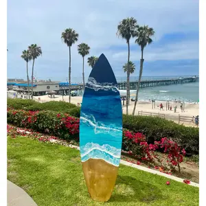 6' Surfboard Beach Resin Wall Art - Laser Cut Custom Decor for Surf Paradise Room, Handmade Surfboard Painting Decoration