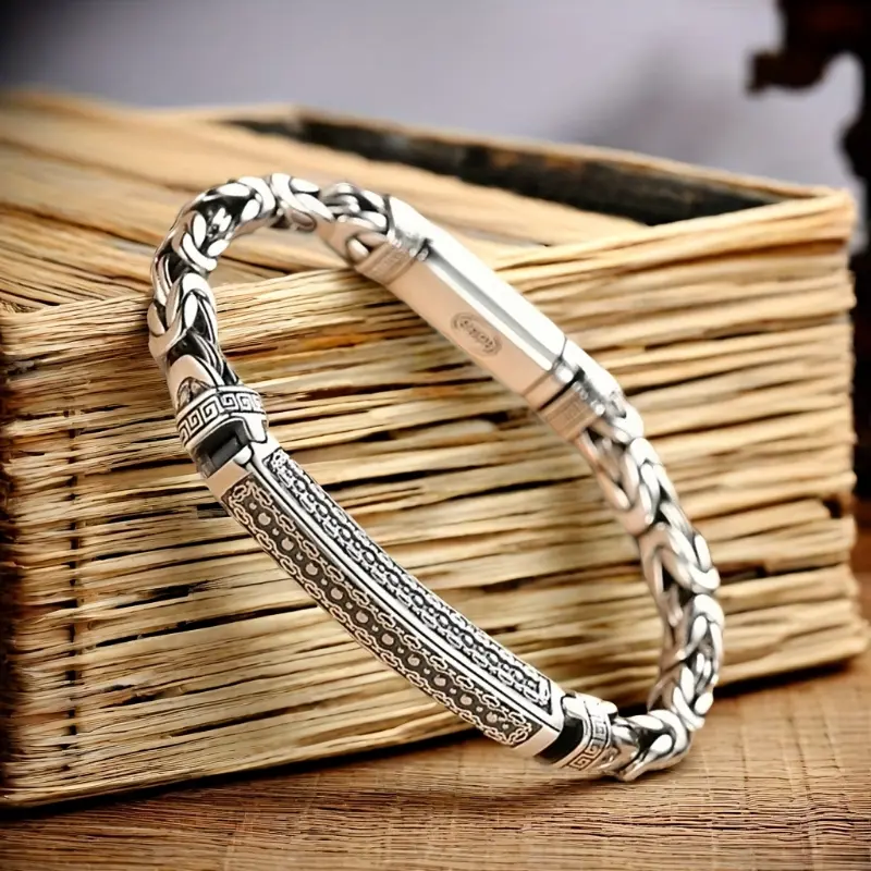 Men's S925 Pure Silver Bracelet - Openable Male Fashion Jewelry Bracelet, Ideal Birthday Gift for Boyfriend or Father, Can Be Opened Or Worn, Silvery, Birthday Gift Ideas, Hand Chain Bracelet