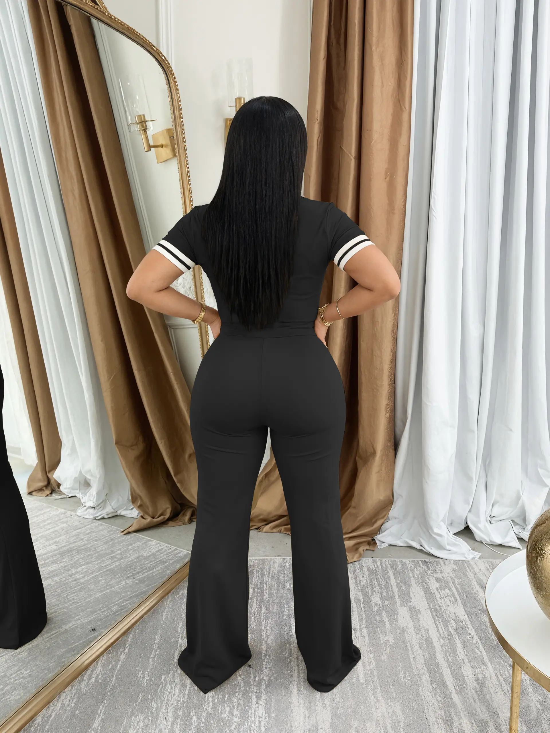 USBOUTIQUE CHIC Women's 2026 Spring Two Piece Set Stretchy Fitted Top & Comfortable Pants Casual Outfit Curvy-Friendly Design USBOUTIQUE CHIC Women's 2026 Spring Two Piece Set Stretchy Fitted Top & Comfortable Pants Casual Outfit Curvy-Friendly Design