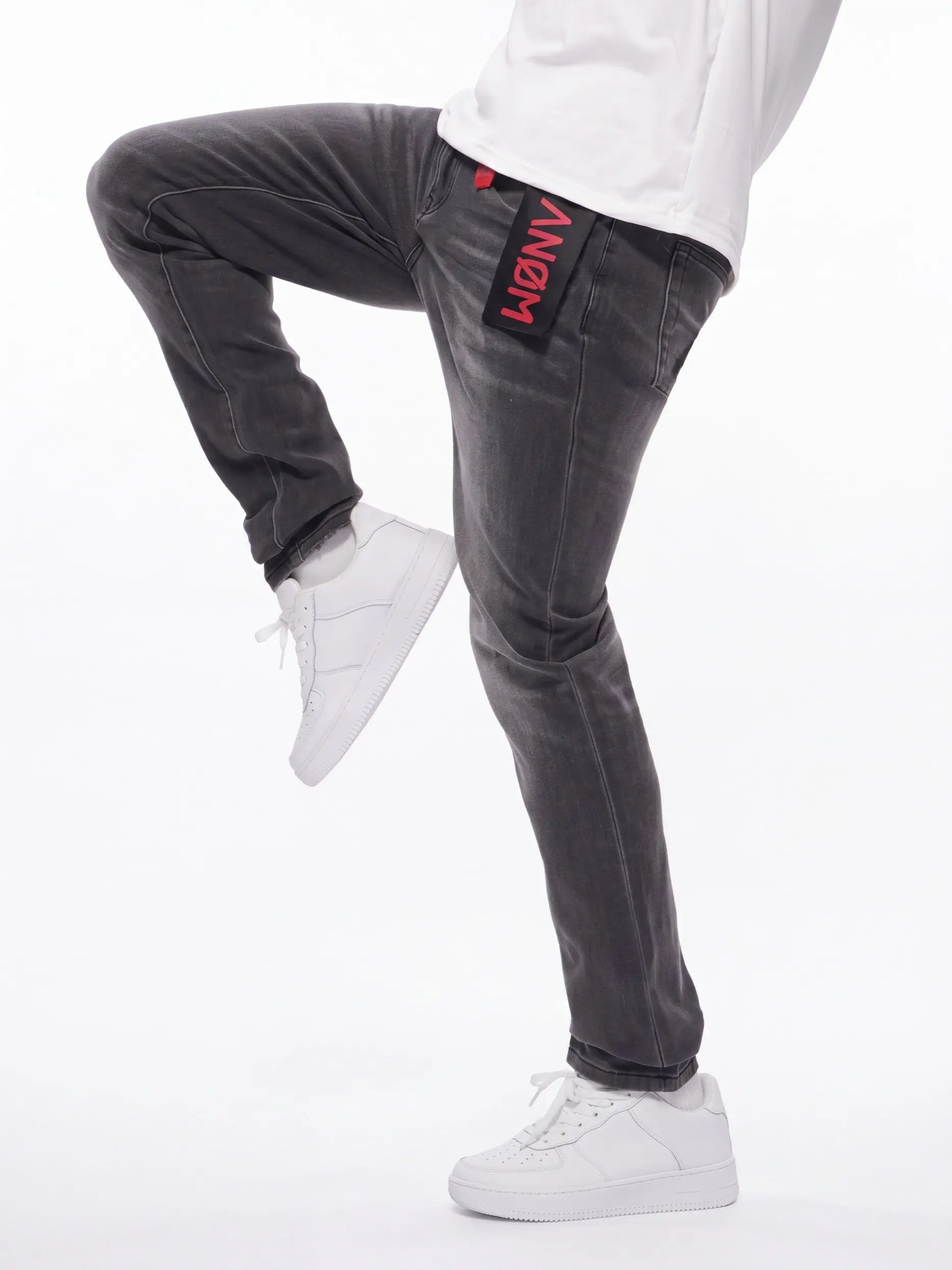 Men's Skinny Stretch Classic Jeans - Anom 360 Dark Grey Denim Pants, Minimalist Streetwear Casual Menswear with Alternative Belt Option, Pocket, Button, Sizes 28-42 (Traditional Fit Variation Compatible), Coin Pocket