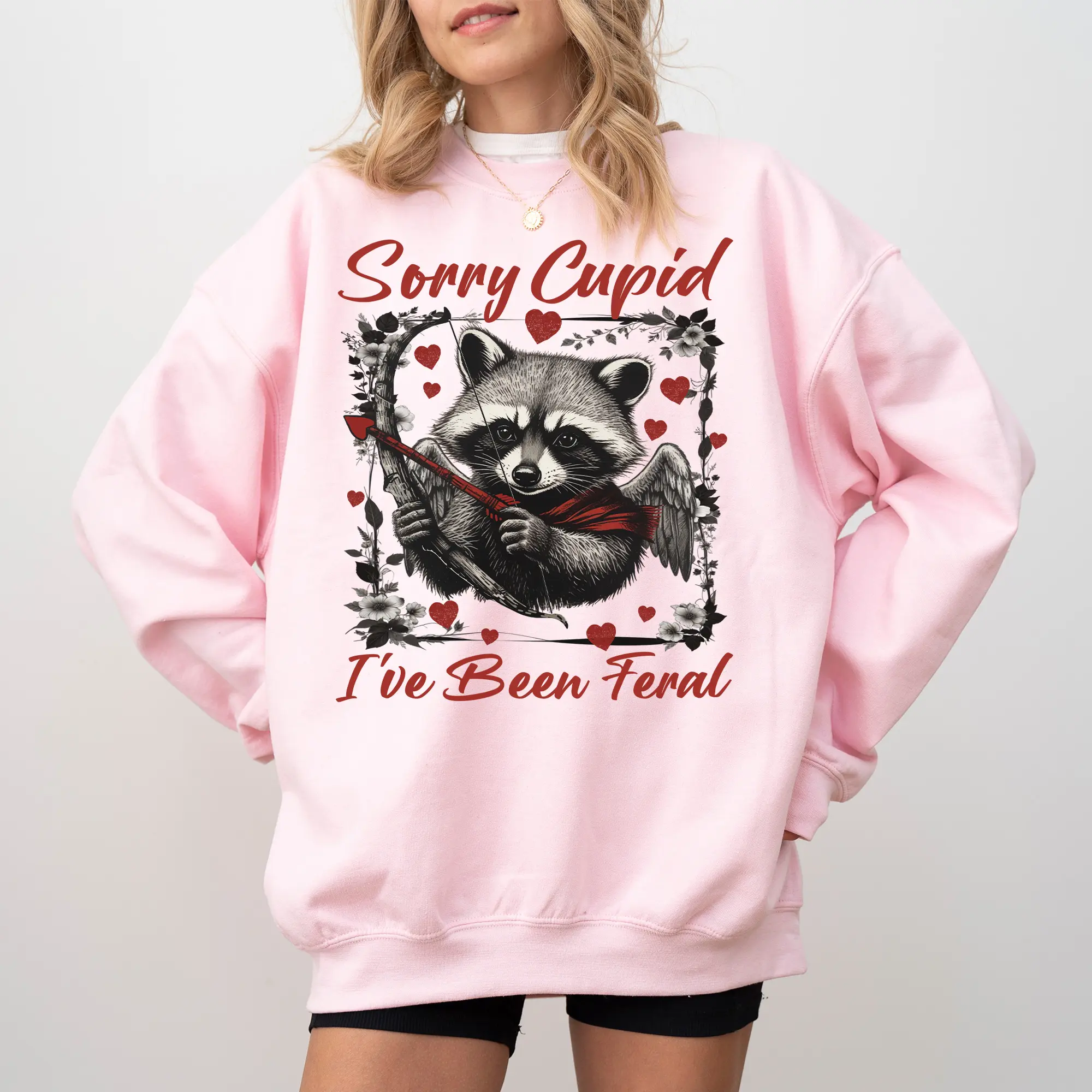 Retro Sorry Cupid I've Been Feral Sweatshirt, Funny Raccoon Crewneck, Sarcastic Valentines Feral Long Sleeved Pullover, Cute Gift Clothing