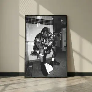 Kobe Bryant Black and White Wall Art, Championship Trophy Locker Room Photo Poster, Man Cave Office Decor, Digital + Print