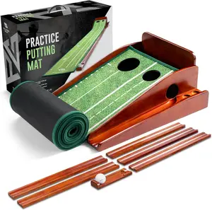 Palladium Golf Indoor Putting Mat with 2 Hole Training 10 Foot Lay Flat Technology Realistic Turf Surface Alignment Lines Direct Ball Return