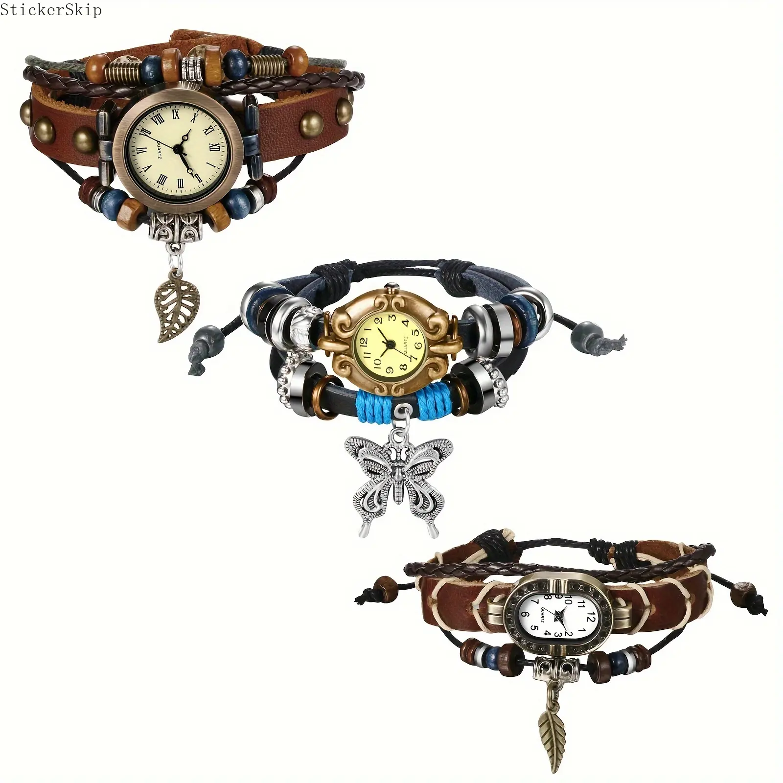 2026 NEW HOT Vintage Casual Ethnic Analog Quartz Watch, Faux Leather Cord Multi-Layer Wrap Bracelet Watch with Pendant for Women, Christmas Birthday Gift