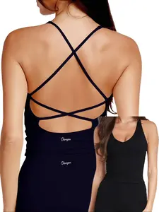 Danysu Sculpt Workout Tank Tops Women Backless Longline Sports Bras Strappy Padded Yoga Top