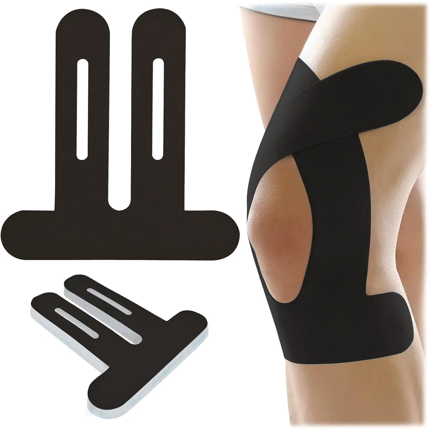 12 Pcs Kinesiology Tape for Knees, Knee Tape Black, precut Kinesiology Tape for Knees Hypoallergenic & Breathable & Waterproof & Comfortable, Knee Tape for Knee Pain Relief pre Cut