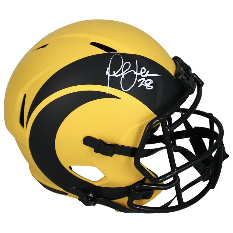 Marshall Faulk Autographed Los Angeles Rams RAVE Full Size Speed Helmet Beckett
