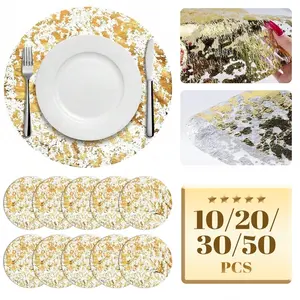 Disposable Placemat Set, 13-Inch Round Gold Foil Mesh Luxurious Shimmer Design, Perfect for Weddings Birthdays Parties, Durable & Stylish