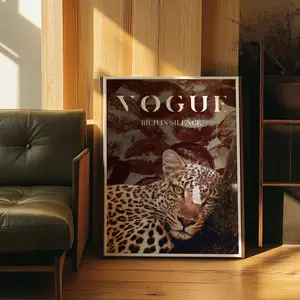 Vogue & Leopard Digital Print, High Fashion Wall Art, Red Aesthetic Kiss Poster, Luxury Hypebeast Apartment Decor, Modern Vogue Poster